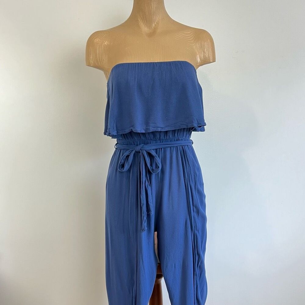 Seven Sisters Women’s Small Blue Sleeveless Pants Jumpsuit Tie Made in USA